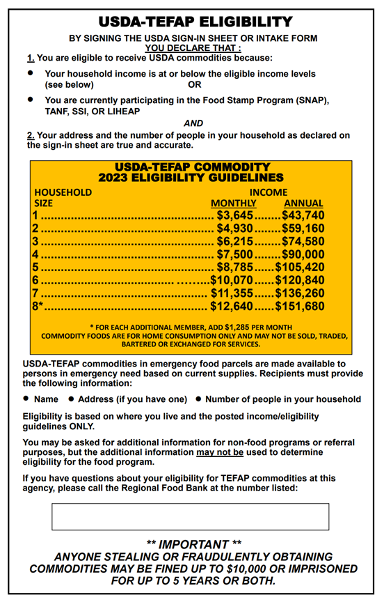 Food Pantry & Eligibility Guidelines Klamath Lake